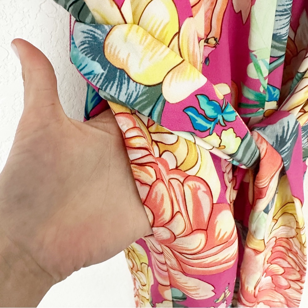 NWT Farm Rio Eulalie Floral Pink Jumpsuit Wide Leg Pockets V Neck Crop Sz S - Picture 10 of 10
